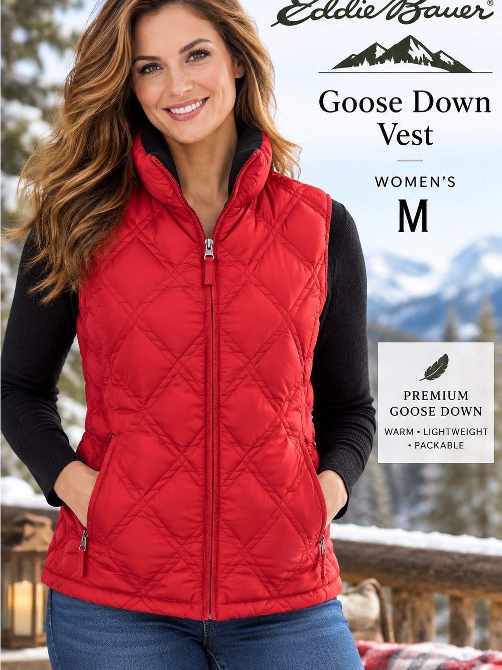 Eddie Bauer Red Goose Down Quilted Puffer Vest Women’s M